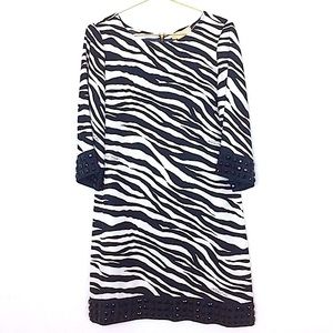 MICHAEL Michael Kors Dress 100% Silk Zebra Print Black & White Shift Cocktail